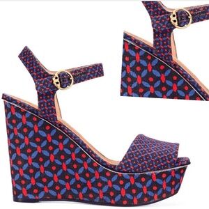 Tory Burch Haven 120mm Platform Canvas Sandals Navy Sea Ocho Rios Size 7